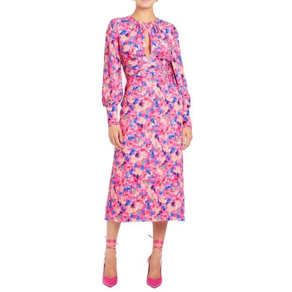 Rebecca Vallance Little Havana Pink Floral Print Long Sleeve Midi Dress Sz 8 NWT - Picture 1 of 5